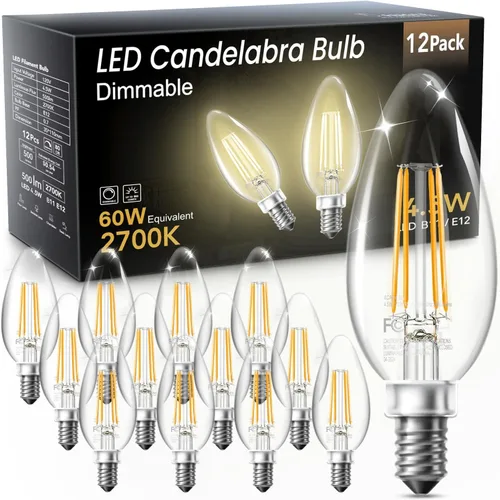 VOLIVO Bombillas LED de candelabro E12 regulables de 60 vatios equivalentes, 2700 K luz blanca cálida, 500 lúmenes, 4.5 W B11 bombillas LED vintage