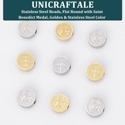 Miniatura 5 de UNICRAFTALE Medalla de acero inoxidable de 2 colores, cuentas redondas planas de 2 colores para fabricación de joyas de bricolaje