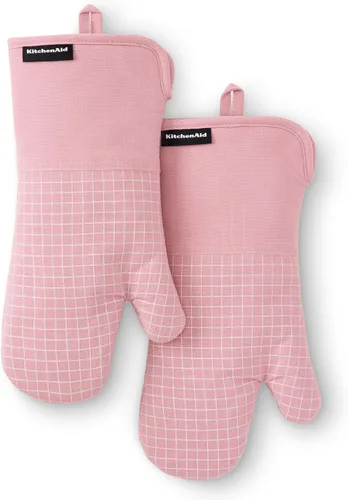 Miniatura 16 de KITCHENAID Gourmet Series Gridlines - Juego de 2 guantes de horno resistentes al calor hasta 600 °F, agarre de silicona suave, puño magnético, verde