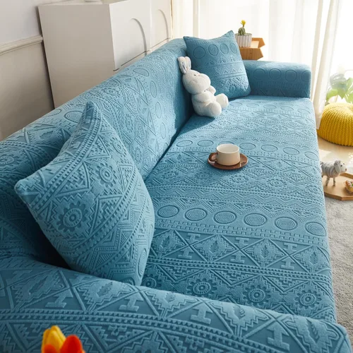 Miniatura 4 de vctops Funda elástica de jacquard geométrico bohemio para silla, súper suave, 1 pieza, de forro polar, protector de muebles antideslizante