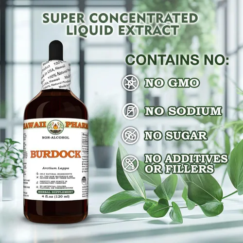 Miniatura 6 de Hawaii Pharm Extracto de bardana sin alcohol, glicerita para apoyo inmunológico, promueve la piel clara, ayuda a la digestión, apoya la función