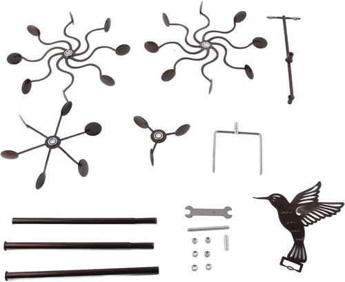Miniatura 5 de Haofy Molinillo de viento para exteriores, estacas de metal para patio, molino de viento de metal, colibrí, escultura de viento para césped al aire
