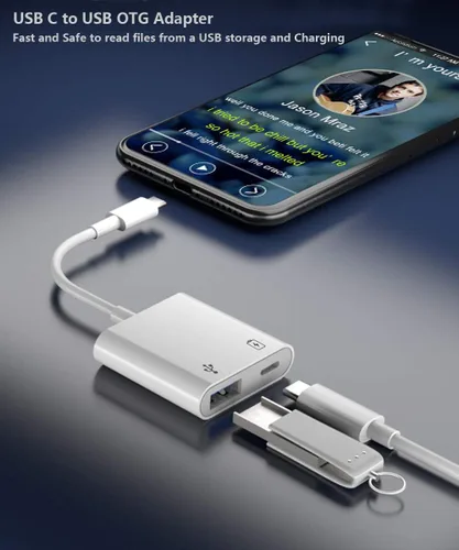 Miniatura 3 de Adaptador USB C OTG con alimentación, 2 en 1 USB C a USB hembra con adaptador de carga PD de 60 W compatible con iPhone 17/16/15, iPad Pro/Air 6