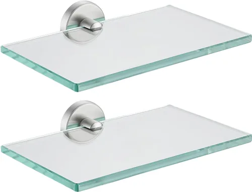 Miniatura 23 de JQK Estantería de baño de vidrio bronce, estante con toallero de 15 pulgadas de vidrio templado, almacenamiento para ducha de 16 por 5 pulgadas