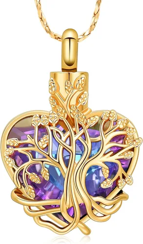Miniatura 94 de Imrsanl Collar de urna de árbol de la vida con forma de corazón, joyería de cremación para hombres y mujeres, recuerdo, joyería conmemorativa