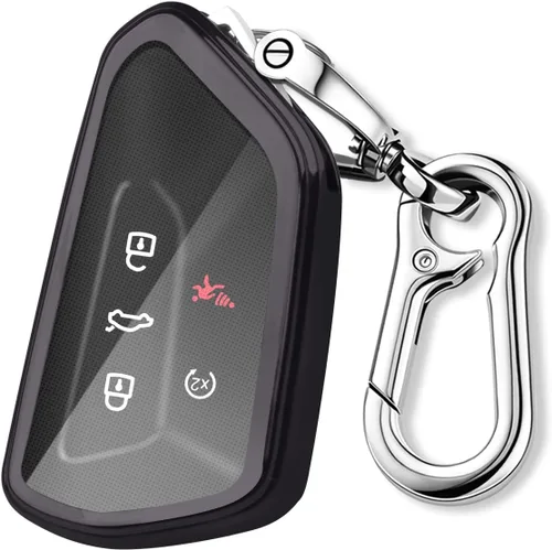 QBUC Funda para llavero Volkswagen con llavero, funda para llave de coche para VW ID.4 ID.6 MK8 Golf GTI Atlas Cross Sport 2025 Tiguan (negro)