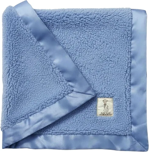 Miniatura 7 de Little Giraffe Manta de chenilla para bebé, felpilla suave con ribete satinado, 29 x 35 pulgadas, color azul, ultrasuave, suave y segura, ligera