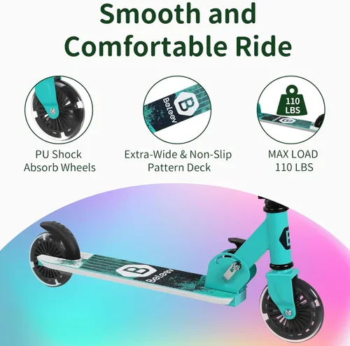 Miniatura 5 de BELEEV V2 - Scooter para niños con ruedas y tallo y plataforma iluminados, scooter plegable de 2 ruedas para niñas y niños, 3 alturas ajustables