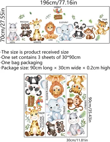 Miniatura 6 de Calcomanías Educativas de Animales de Safari Grandes para Pared, Adhesivos de Animales de la Selva, Pegatinas de León, Panda, Jirafa, Mono, Tigre