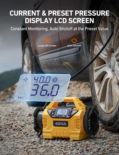 Miniatura 4 de AstroAI Inflador de neumáticos inalámbrico, compresor de aire portátil para automóvil de 160 PSI con pantalla HD, 3 fuentes de alimentación