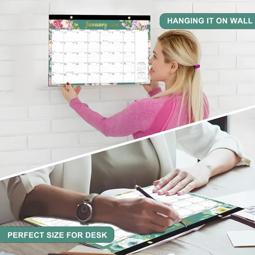 Miniatura 7 de Lbylyhxc Calendario de escritorio 2026, calendario de 18 meses para usar ahora hasta diciembre de 2026, calendario mensual grande de 17 x 12