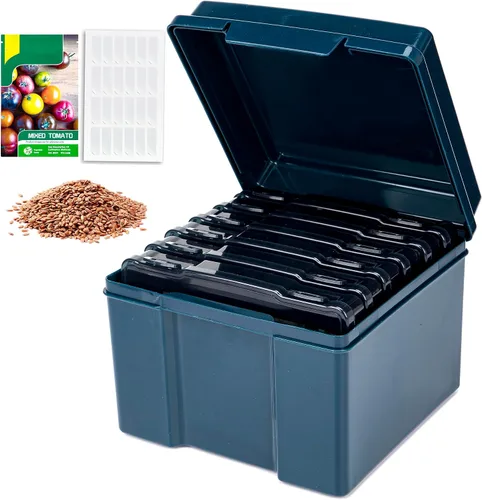 Caja de almacenamiento de semillas verde oscuro con 6 cajas pequeñas interiores de 57 pulgadas, caja de almacenamiento de herramientas portátil para