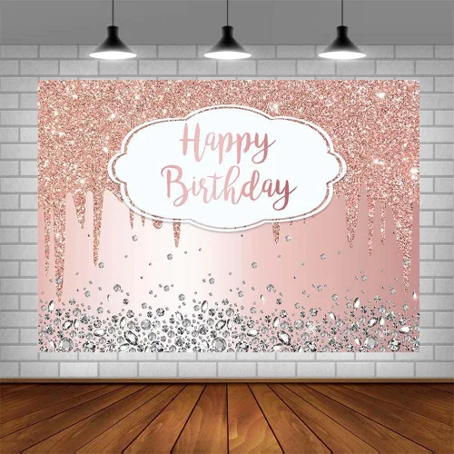 Miniatura 4 de Telón de fondo de 7 x 5 pies para cumpleaños con purpurina que gotea, diamantes de cristal, rosa dorado, para fotografía, decoración para fiesta