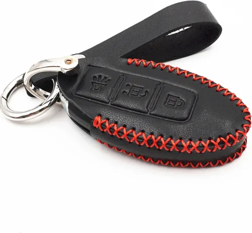 Funda de piel negra para Nissan Versa Rogue Pathfinder 370Z Armada Juke Murano Titan Infiniti EX35 FX35 QX50 QX70 3 Botones Smart Remote Key Fob