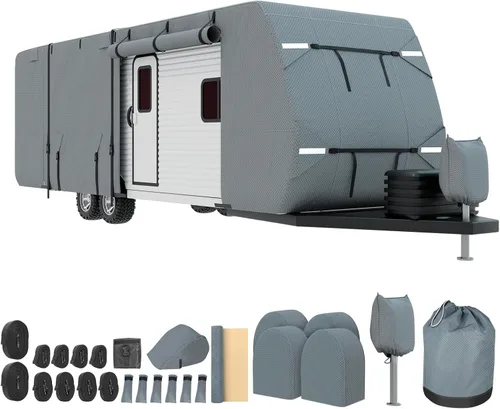 Mofeez Travel Trailer RV Cover, Extra-Thick Upgraded 7 Layers for Camper Cover 16'-18' Windproof Waterproof Rip-Stop RV Covers with Adhesive Repair