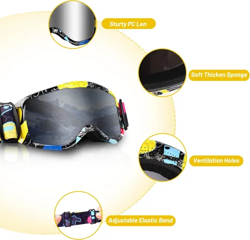 Miniatura 3 de Gafas de esquí para niños, gafas de snowboard para niños y niñas, jóvenes, OTG gafas de esquí antivaho con correa antideslizante