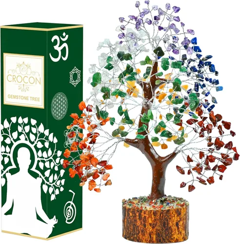 Miniatura 31 de Crocon Árbol de la vida de cristal de cuarzo transparente, chakra para energía positiva, decoración de Feng Shui, árbol bonsái de dinero con piedras