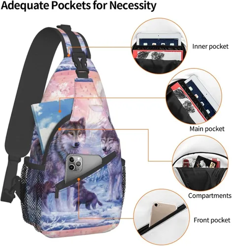 Miniatura 4 de PSVOD Bolsos cruzados de la familia de los lobos, Bolsos de hombro de los hombres, Mochilas de hombro en el pecho, Bolsos de cintura, Bolsos