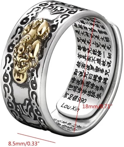 Miniatura 9 de SANGHAI Feng Shui Pixiu Anillo Feng Shui Pixiu Mani Mantra Protección de Riqueza Anillo Amuleto Riqueza Abierto Abierto Anillo Budista Joyería