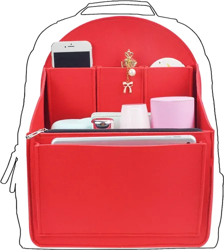 Organizador de mochila de fieltro, organizador de bolso para hombres y mujeres, mochila mochila bolso de hombro (rojo, grande)