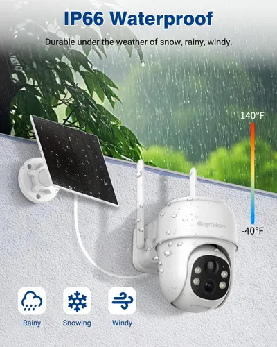 Miniatura 6 de Septekon Cámaras de seguridad PTZ inalámbricas de 360° para exteriores, cámaras solares alimentadas por batería para vigilancia del hogar, cámara