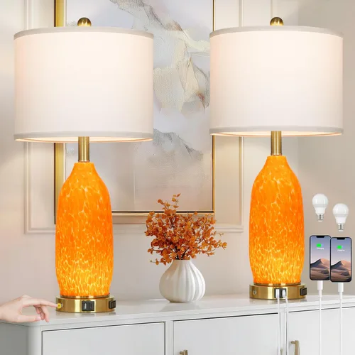 Miniatura 10 de Rinweey 26" Modern Clear Glass Table Lamp Nightstand Lamp with USB A+C Ports & AC Outlet,Bedside Lamps with 3-Way Dimmable Touch Control Night Light