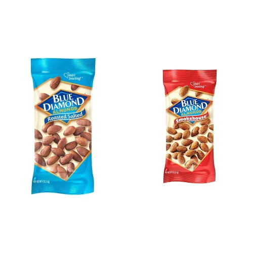 Paquete de almendras Blue Diamond, saladas tostadas, 4 onzas, 12 unidades + almendras Blue Diamond, Smokehouse, 4 onzas (paquete de 12)