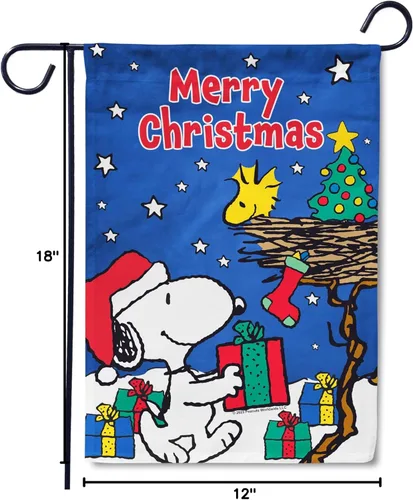 Miniatura 7 de Flagology, PEANUTS Merry Christmas Snoopy and Woodstock - Bandera de jardín de 12 x 18 pulgadas, bandera para exteriores, tela exclusiva de primera