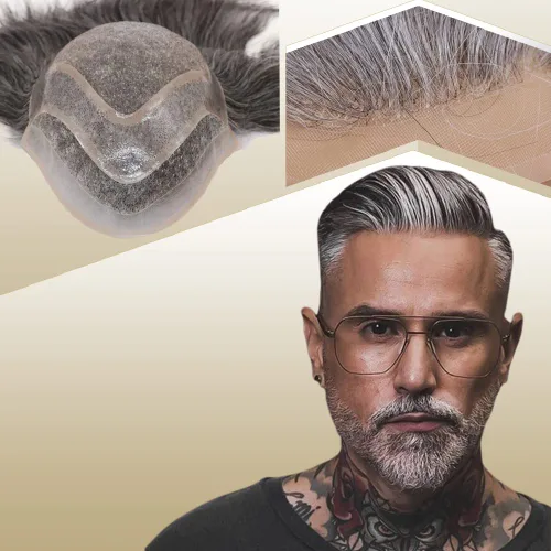 Miniatura 21 de Toupee para hombres, piezas de cabello 100% europeo, sistema de reemplazo de cabello humano virgen de 10 x 8 pulgadas, mono encaje con poliuretano