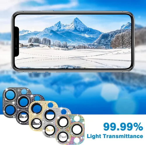 Miniatura 93 de Protector de lente de cámara diseñado para iPhone 12 Pro Max, con diamantes de imitación 3D con diamantes de imitación 9H, vidrio templado, Rosado