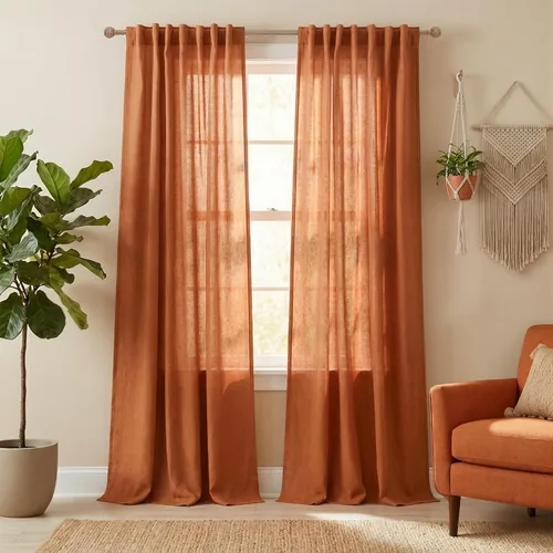 Miniatura 21 de KOUFALL Cortinas de lino azul marino de 84 pulgadas de largo, cortinas transparentes azul oscuro para sala de estar y dormitorio, medianoche