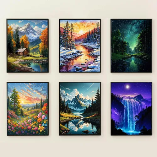 Miniatura 3 de Lovepefe Kit de pintura artística de diamante de montaña para adultos, paquete de 6 piezas de pintura con diamante para principiantes, bricolaje