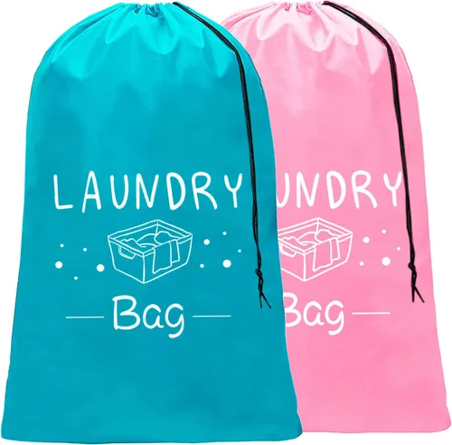 Miniatura 14 de Sylfairy Paquete de 2 bolsas de lavandería de viaje extra grandes, organizador de ropa sucia con cordón, bolsas de lavandería de viaje resistentes