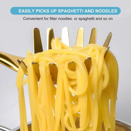 Miniatura 3 de Juego de cucharón de sopa dorado y cuchara de espagueti, cuchara de sopa de acero inoxidable 18/10, colador de pasta, utensilios de cocina de 13.8