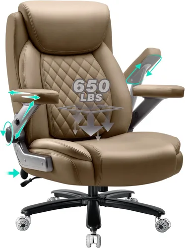 Miniatura 9 de Silla de oficina grande y alta de 650 libras con brazos abatibles 5D y cojín de resorte de bolsillo grueso, silla de oficina extra ancha resistente