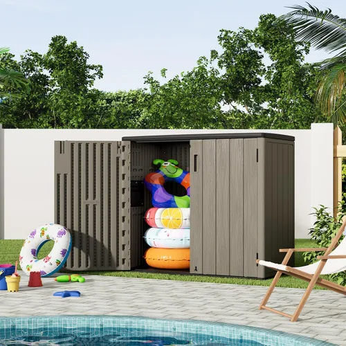 Miniatura 7 de KINYING Cobertizos de almacenamiento horizontales para exteriores, gabinete de almacenamiento para exteriores, caja de almacenamiento de Marrón