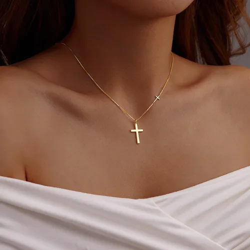 Miniatura 50 de Collar de cruz para mujeres y niñas, delicado chapado en oro de 14 quilates, gargantilla con dije de cruz que no se deslustra, impermeable, moderno