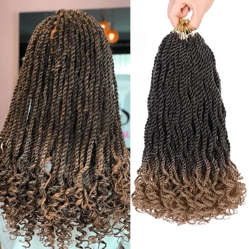 Miniatura 14 de Leeven Cabello de Ganchillo Rizado Senegalés de 12 Pulgadas, 8 Paquetes Trenzas de Ganchillo Cortas Ombre Marrón, Trenzas Havana Pequeñas #T30