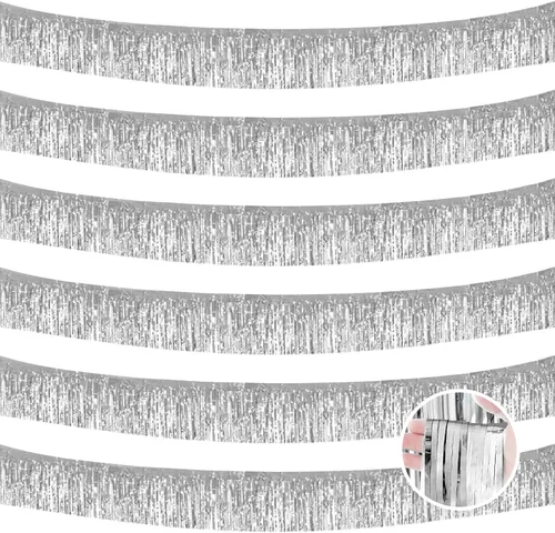 Miniatura 11 de Paquete de 6 guirnaldas de flecos de papel de aluminio negro de 10 pies, serpentinas de oropel de papel de aluminio metálico, cortina de flecos