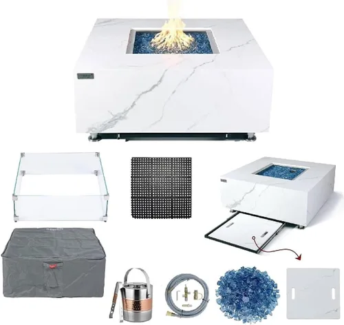 Miniatura 21 de Elementi+ Mesa de Fuego de Gas Colorado de Hormigón Fundido de 56" Rectangular, Hoguera al Aire Libre con Ignición Electrónica Incluye Cubierta