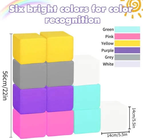 Miniatura 2 de Bloques de espuma para niños pequeños, bloques de construcción suaves para niños pequeños, bloques apilables coloridos para niños, 12 piezas