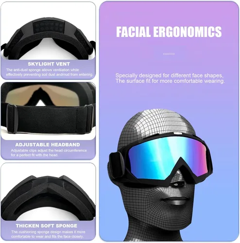 Miniatura 2 de Gafas de motocicleta con máscara facial, resistentes al viento, gafas de esquí de carreras de motocross, gafas protectoras de seguridad