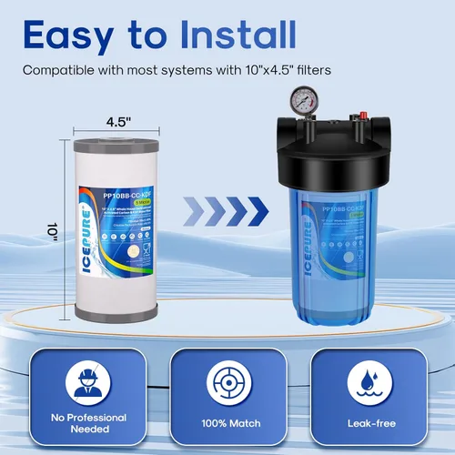 Miniatura 2 de ICEPURE 5 Micron 10" x 4.5" Whole House Sediment Activated Carbon and KDF Water Filter Compatible with GE FXHTC, GXWH40L, RFC-BBSA W50PEHD Whirlpool