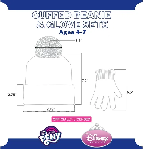 Miniatura 5 de Paquete de 2 sombreros de invierno para niños, guantes o mitones, My Little Pony y Princess Baby Beanie para niñas de 4 a 7 años, azulrosa, AzulRosa