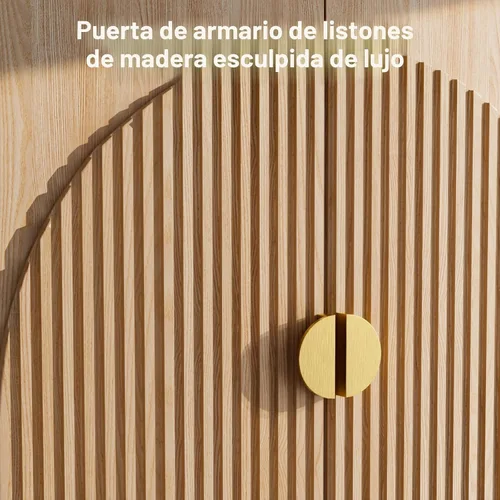 Miniatura 8 de Amunrbrek Caja de arena grande, armario oculto estriado para gatos con almacenamiento, aparador curvado simétrico (natural)