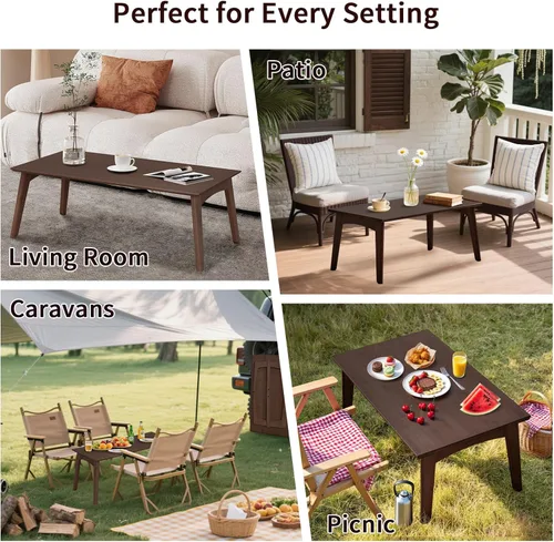 Miniatura 5 de Mesa auxiliar plegable de bambú, escritorio bajo japonés, muebles portátiles sin montaje, para comedor, trabajo, estudiar, relajarse, castaño, 26 x