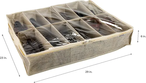 Miniatura 4 de Simplify Plegable, asas, cubierta de cremallera, material transpirable, en yute sintético 12 pares debajo de la cama caja de almacenamiento