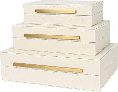Miniatura 12 de Caja Negra Shagreen de Cuero Sintético, Juego de 3 Piezas Cajas Decorativas de Almacenamiento, Cajas Decorativas Modernas Apilables con Tapas