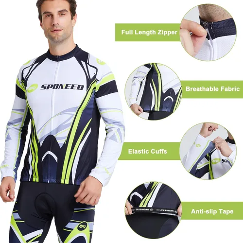 Miniatura 3 de sponeed Ropa de ciclismo para hombre, manga larga, para bicicleta de montaña, camiseta de bicicleta de carretera, pantalones acolchados, trajes