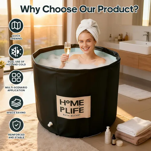 Miniatura 2 de Bañera portátil para adultos – Gran bañera plegable de 88 galones para spa caliente y baño de hielo, ideal para recuperación muscular rápida